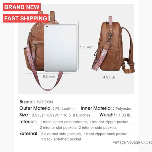 Mini Backpack Purse, Faux Leather, Water Resistant, 10 Pockets, Daypack